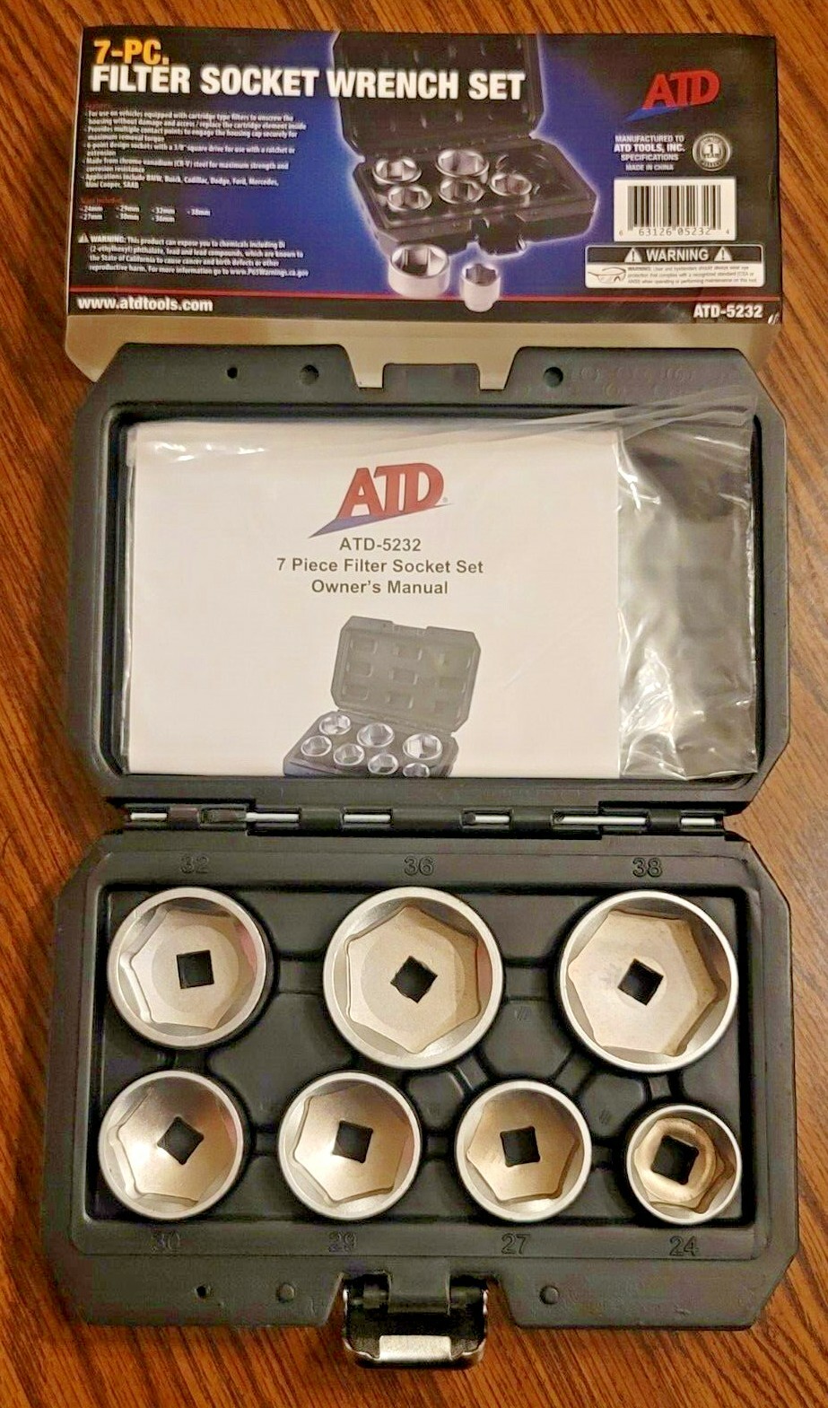ATD 7pc 3/8″ dr Low Profile Oil Filter Socket Set 24,27,29,30,32,36 & 38mm #5232