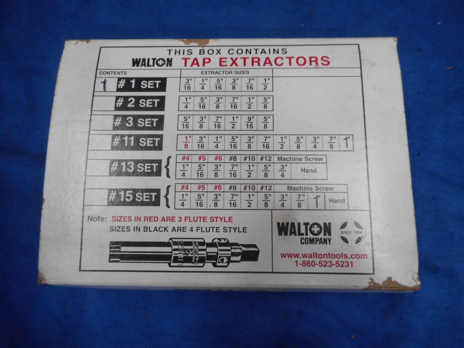 WALTON #1 Set 18001 Tap Extractor Tool Kit. NEW broken bolt, tap, dye remover