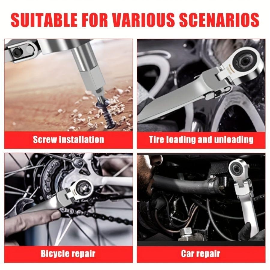 Set of 26pcs Interchangeable Head Ratchet Socket Wrenches, Flexible Head Combina