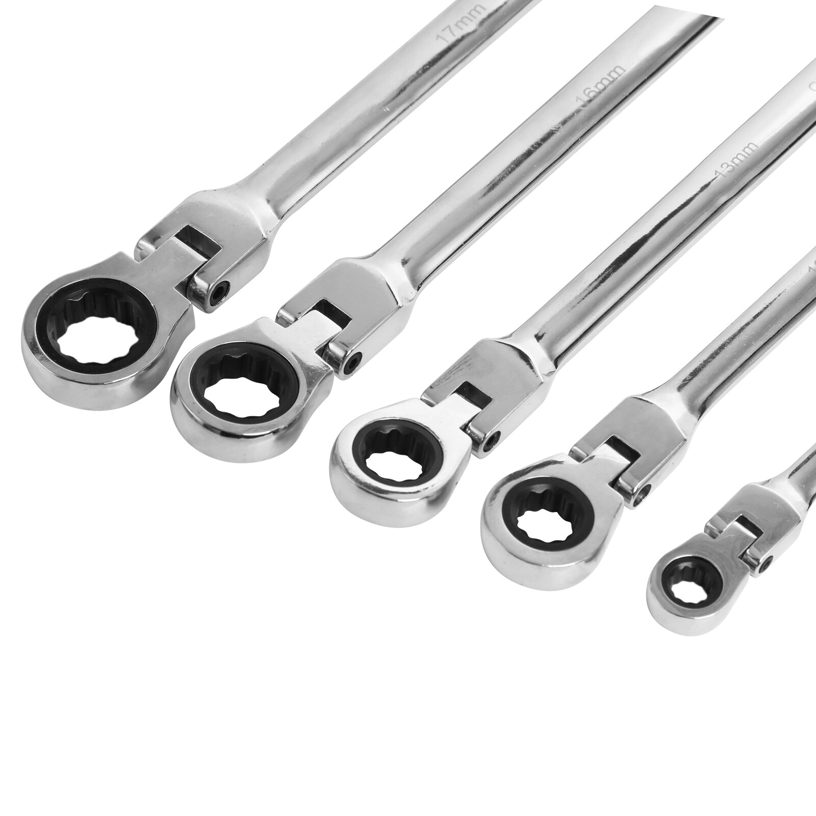 Universal 5pc Double Box End Ratcheting Wrench Metric Flexible Head Auto Flex