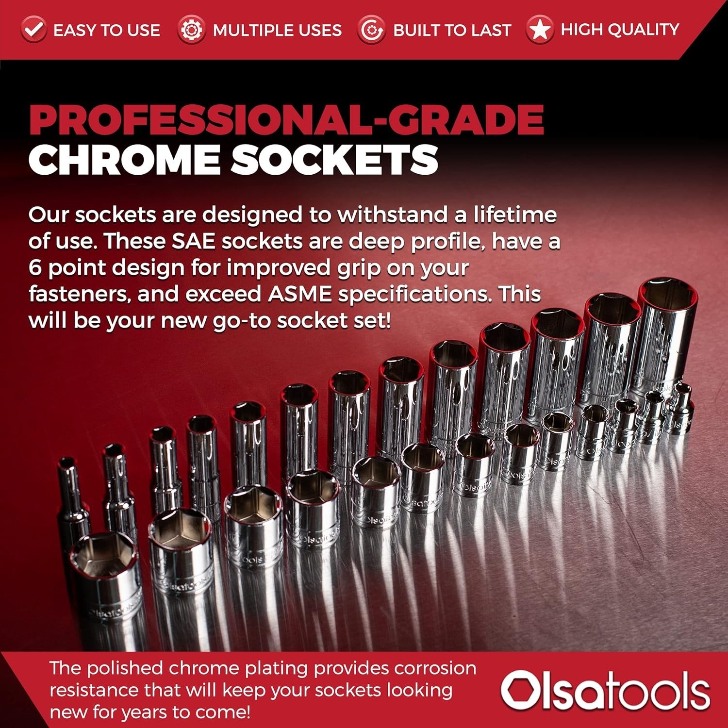 Comprehensive 13pc SAE Deep Socket Set – Polished Chrome, No Skipped Sizes