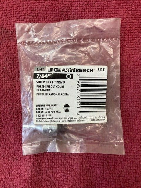 GearWrench #81141 1/4″ Drive Stubby Hex Bit Driver 7/64″ NOS/NIB (FR)