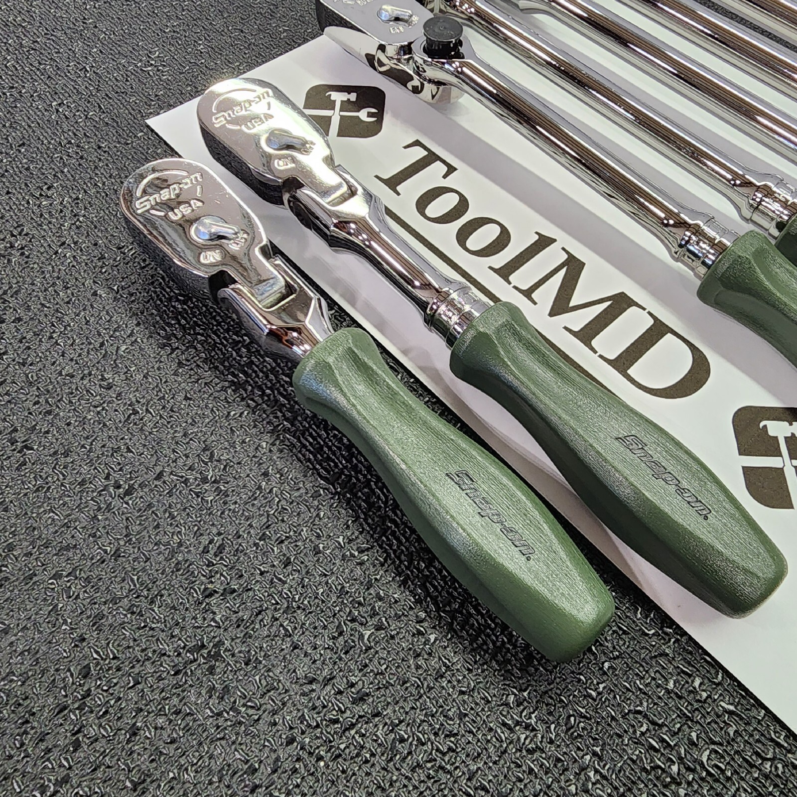 Snap-on Tools NEW 7pc COMBAT GREEN Hard Handle 3/8″ Drive Fixed Flex Ratchet Set