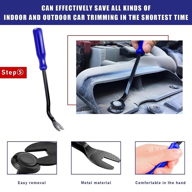 Trim Removal Kit With Metal Pry Removal Tool Dash Radio Stereo Blue Plastic