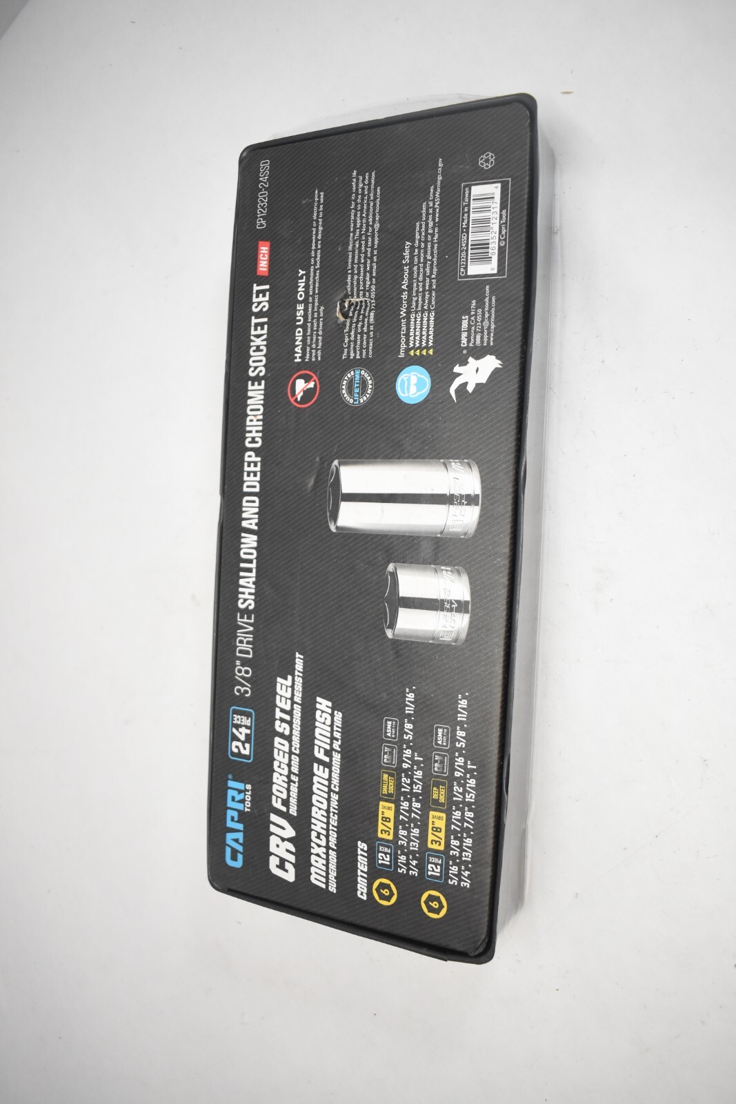 Capri Tools Drive 12 Point Socket Set 17 Pieces 3/16 to 9/16 Deep Chrome Finish