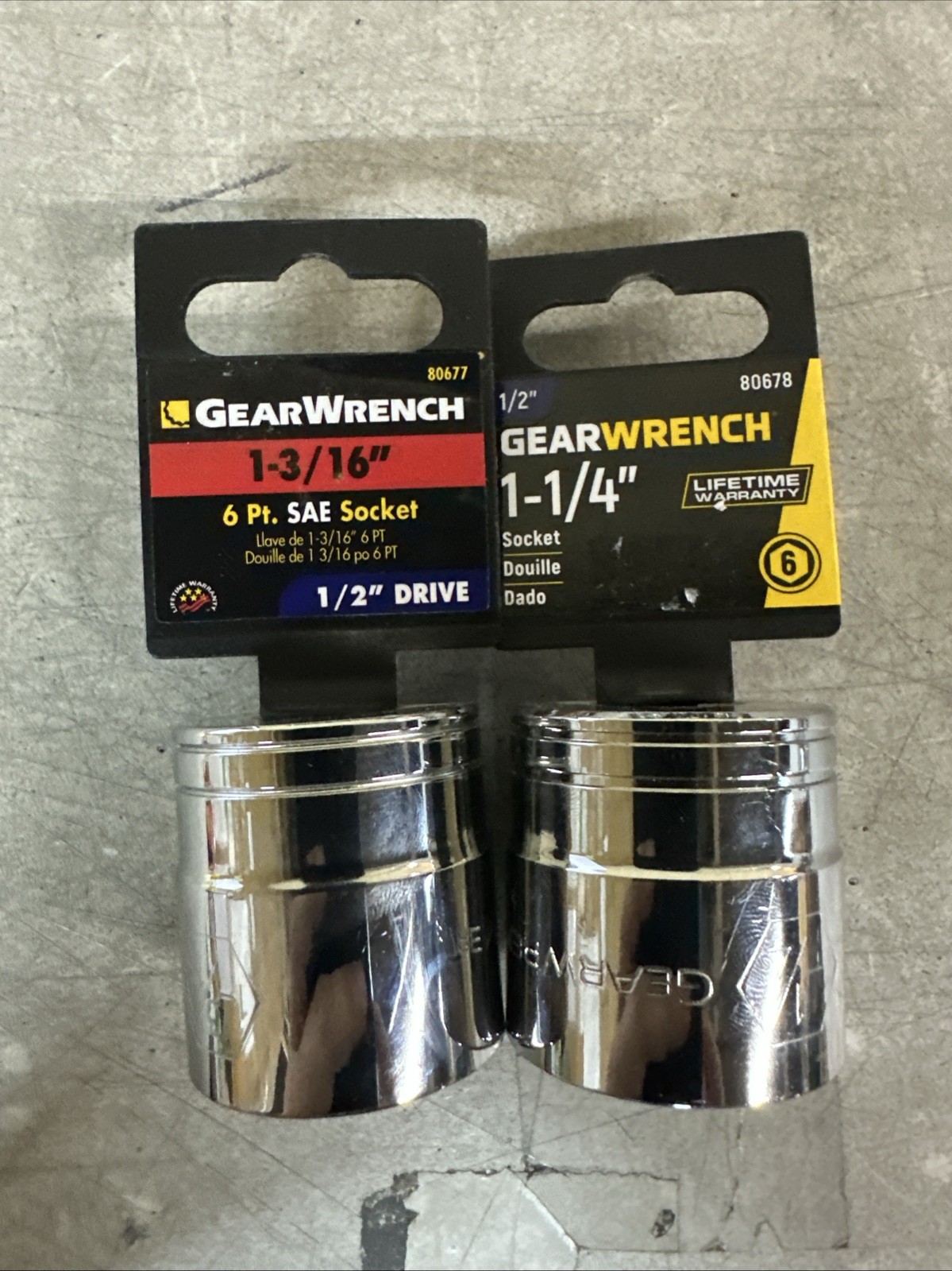NEW GearWrench 1/2” 6pt. SAE Socket 2pc. 1-3/16” 80677 & 1-1/4” 80678