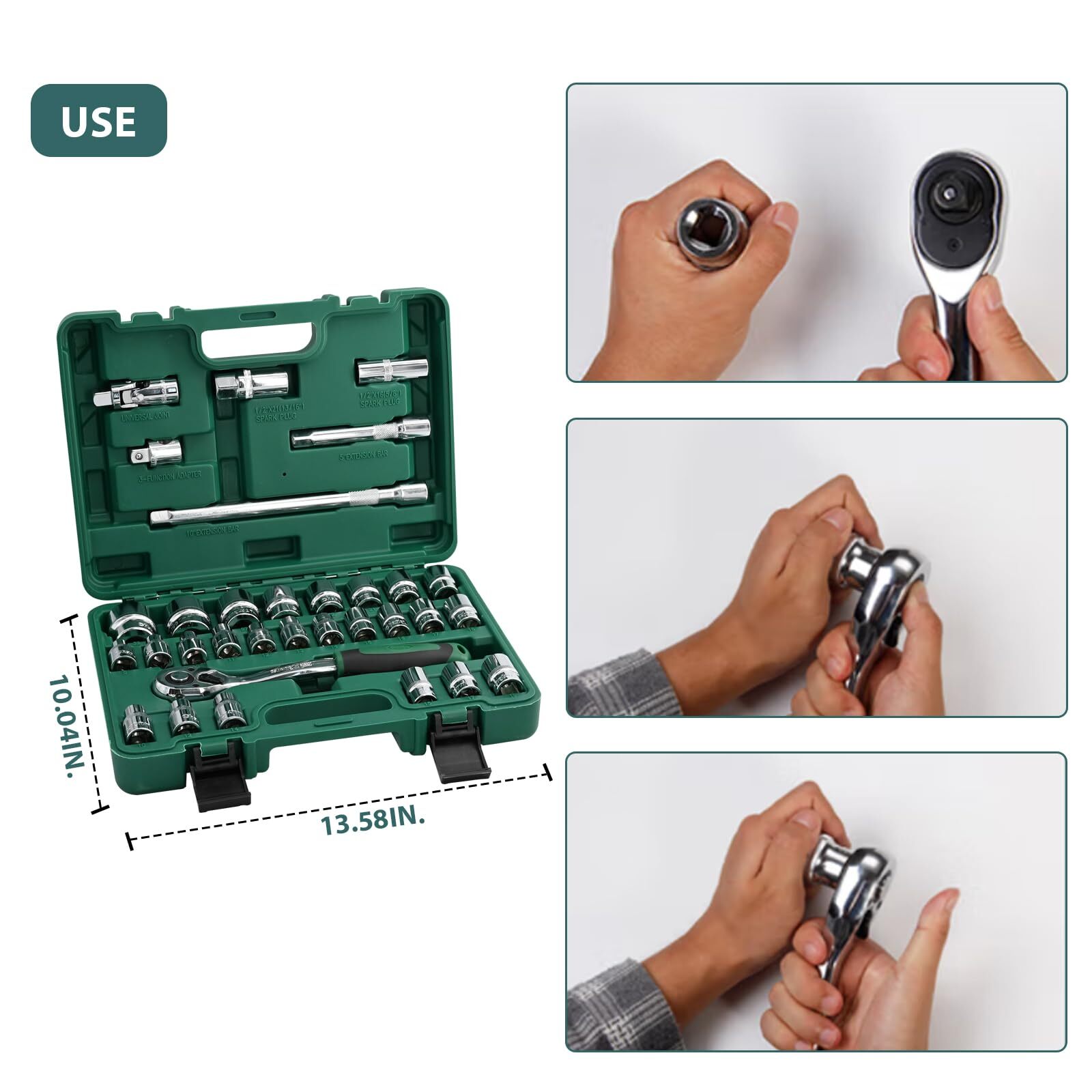 1/2″ Drive Socket Set Metric 8-32mmm Sockets 1/2-Inch Ratchet Extension Bars