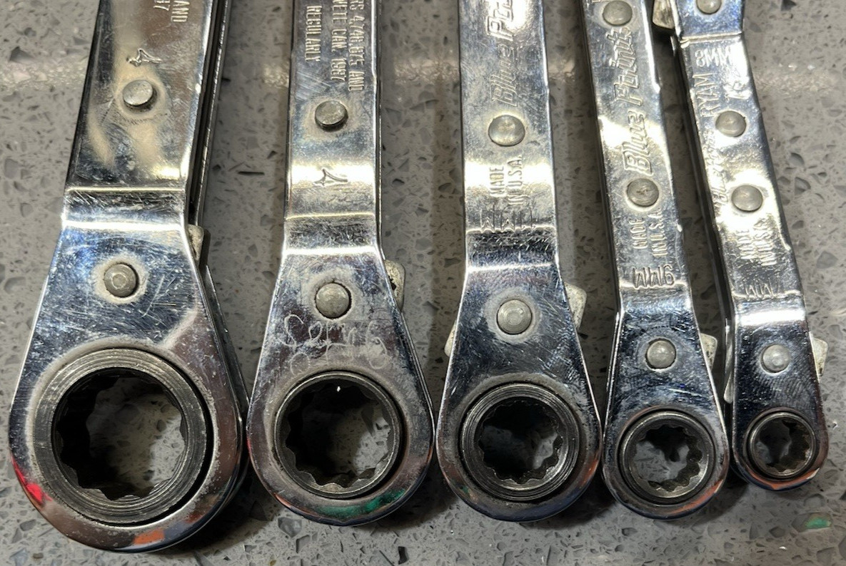 Blue-Point RBYAM605 5 pc 12-Point Metric 25° Offset Ratcheting Box Wrench Set