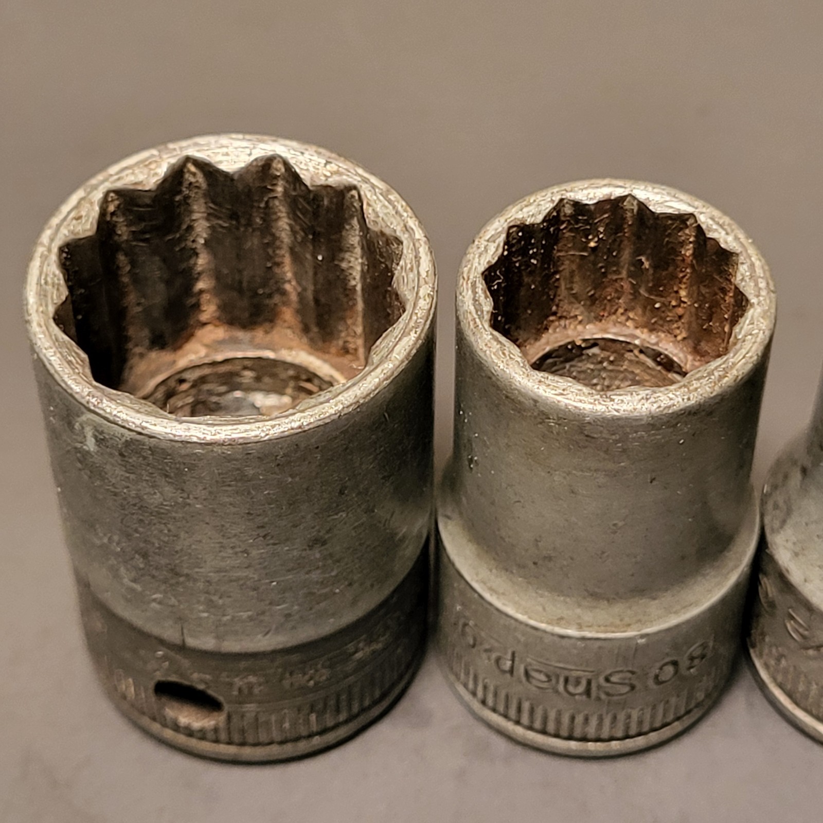 Snap On WW2 1945 G date code 1/2” drive sockets 4 pieces 3/4” 9/16” 1/2” 7/16”