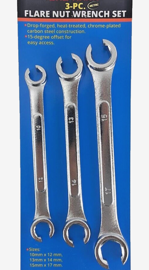 New 3 pc Metric Line/Flare Nut Wrench Set 10mm X 12mm, 13mm X 14mm, 15mm X 17mm