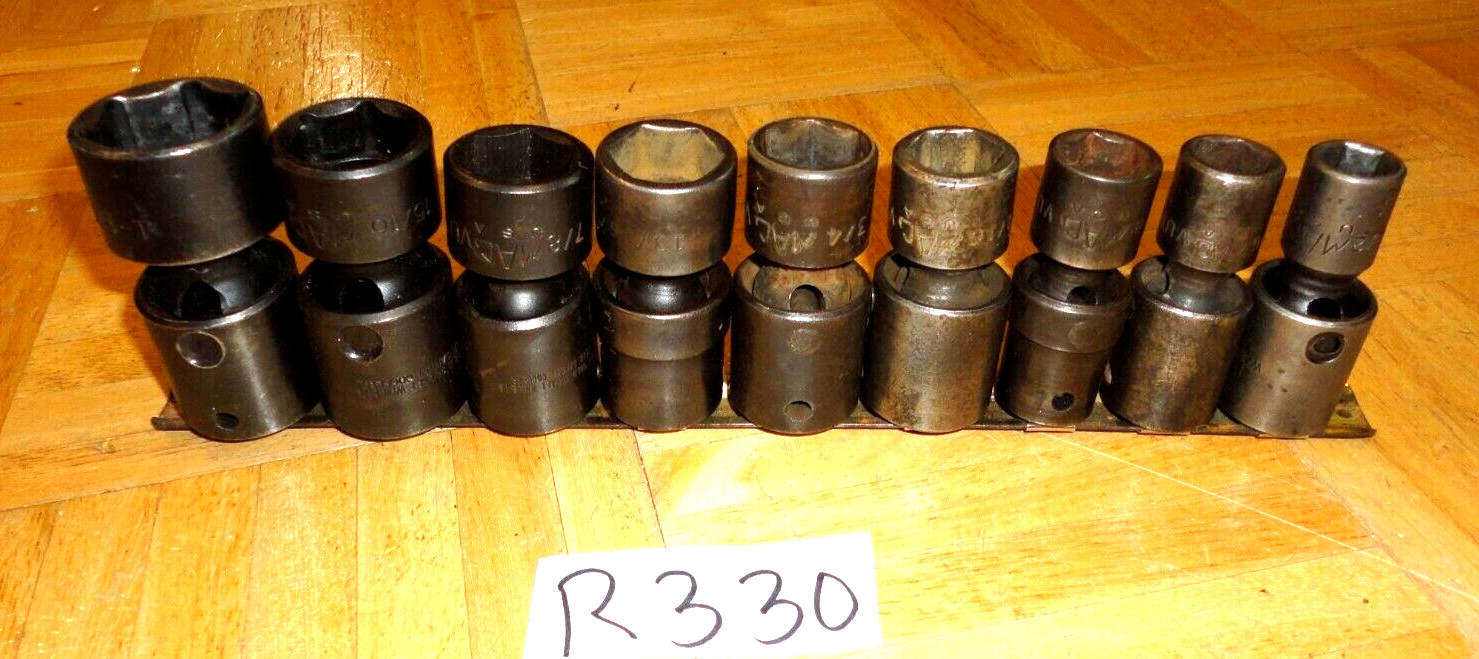 MAC TOOLS 9 PIECE 1/2 DRIVE SAE. SWIVEL IMPACT SOCKET SET 1/2 TO 15/16, 1-1/8