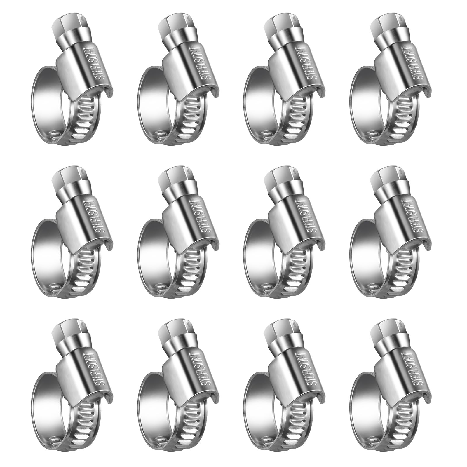 Non-Slip Stainless Steel Worm Gear Hose Clamps SAE#4(3/8 To 5/8), Metallic