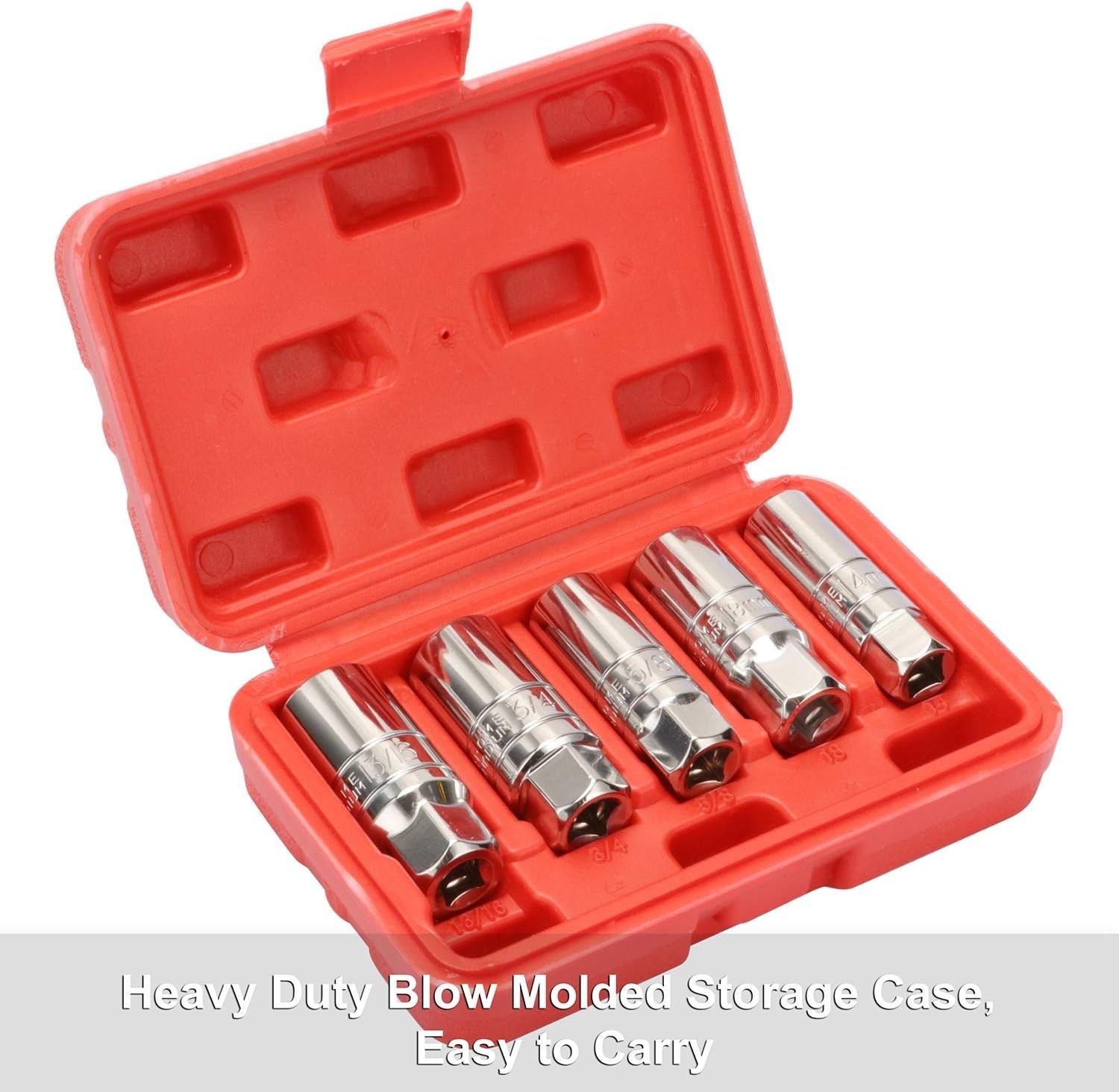 3/8-Inch Drive Spark Plug Socket Set: Chrome Vanadium, 5-Piece & Durable