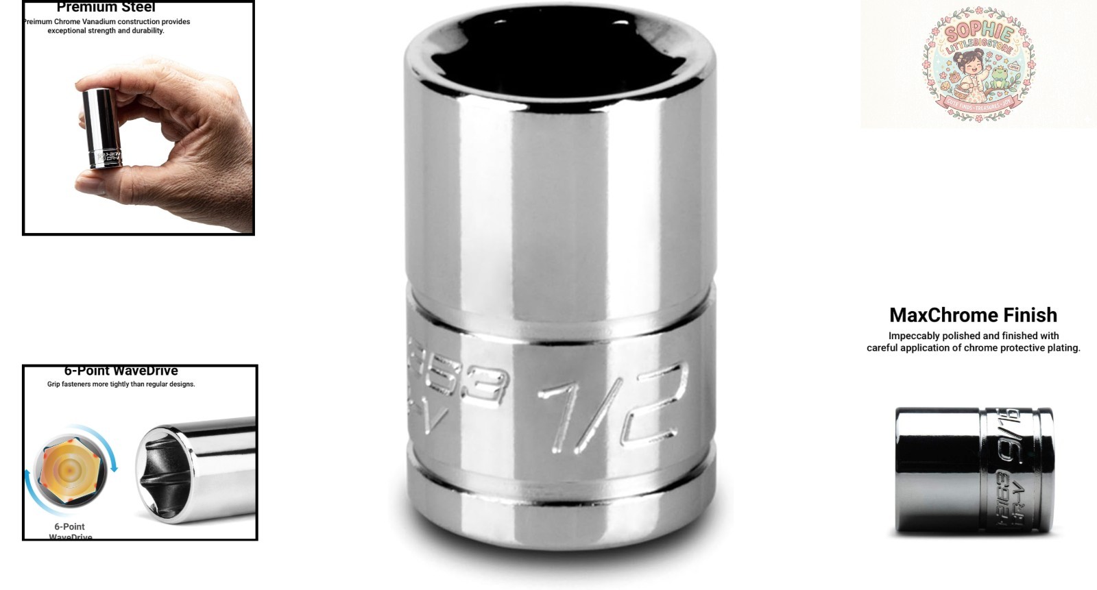 3/8 in. Drive 1/2 in. 6-Point SAE Shallow Socket – Chrome Vanadium Durability
