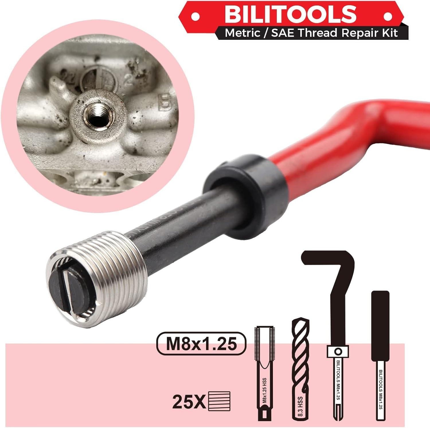 Complete M8x1.25 Thread Repair Kit – Tools for Automotive & Plumbing Use