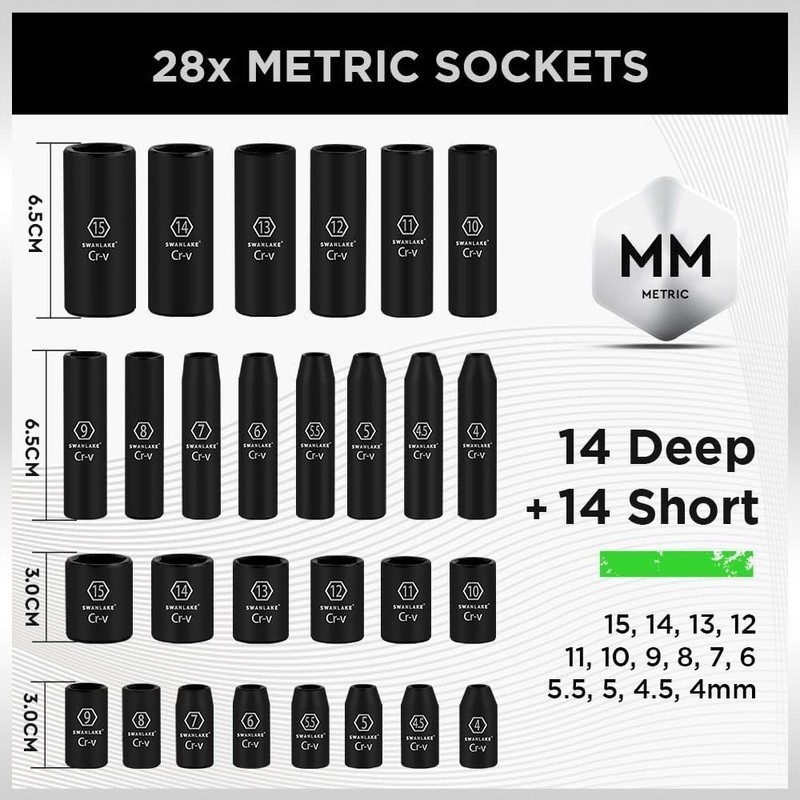 1/4″ Drive Impact Socket Set 56PC SAE 5/32 to 9/16 inch and Metric (4-15mm) Size
