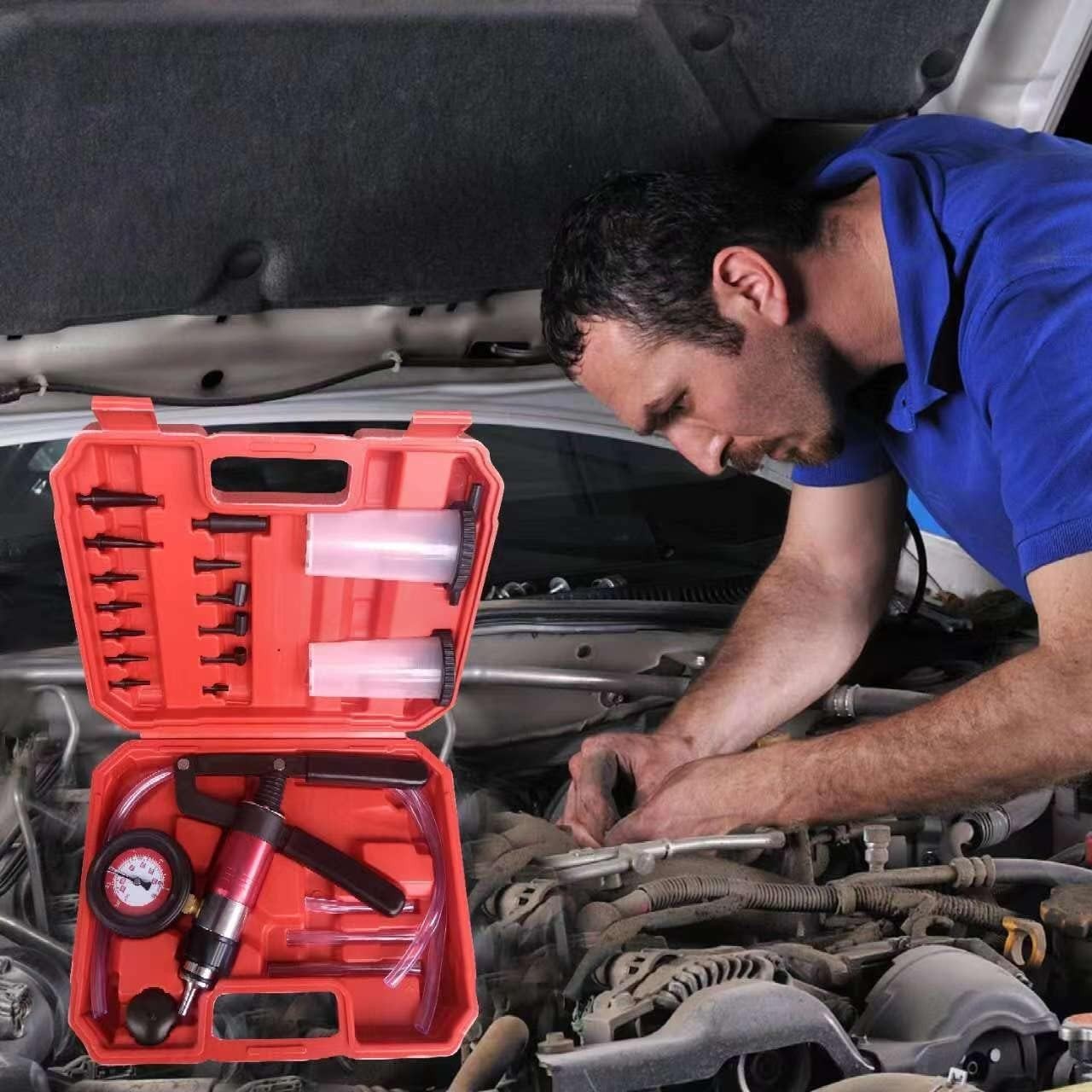 23PCS Brake Bleeder Kit Handheld Vacuum Pump Tester for Car Truck Motorcycle