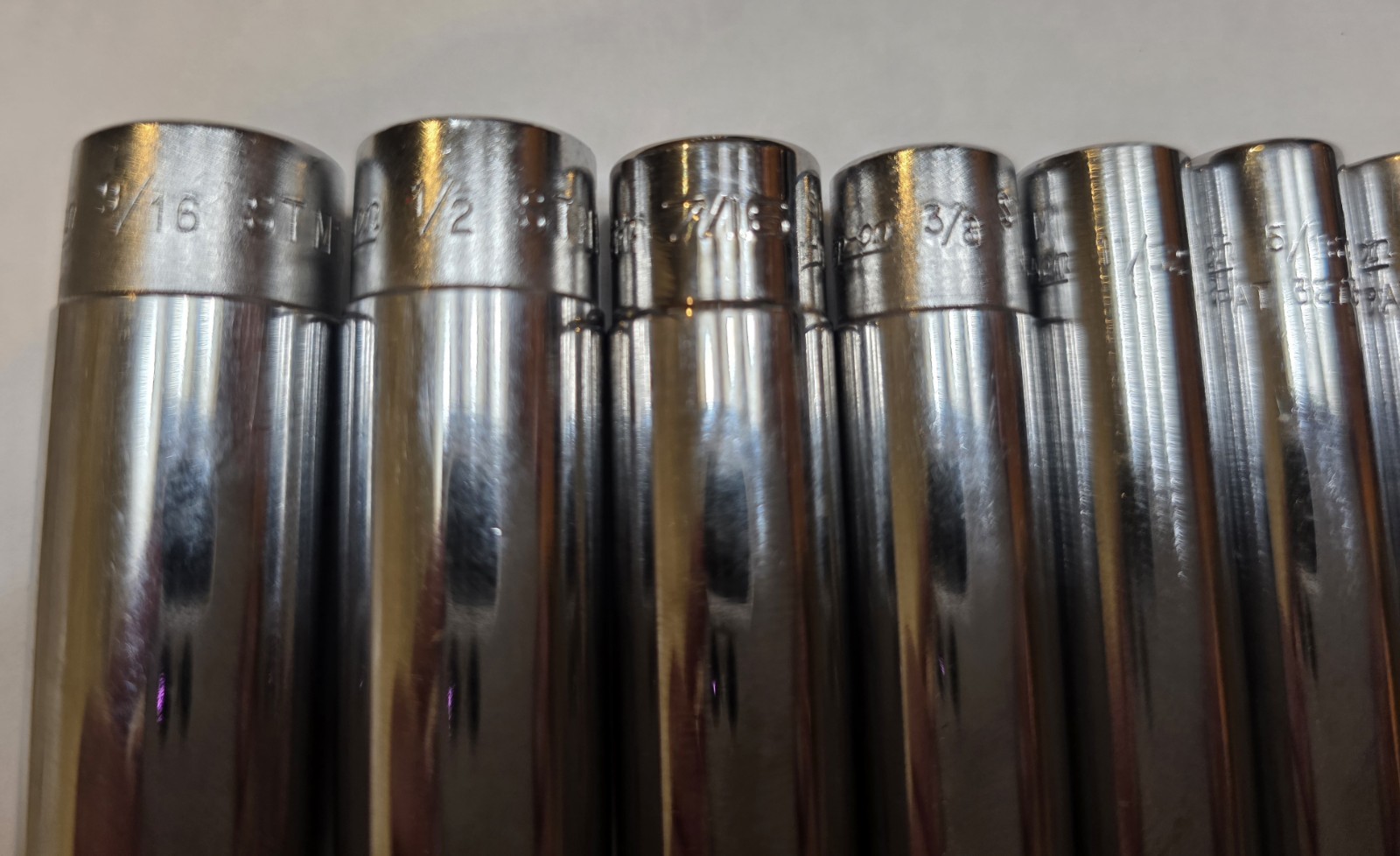 Snap On 10Pcs 1/4″ 6PT SAE Deep Socket Set STM6,7,8,9,10,11,12,14,16,18