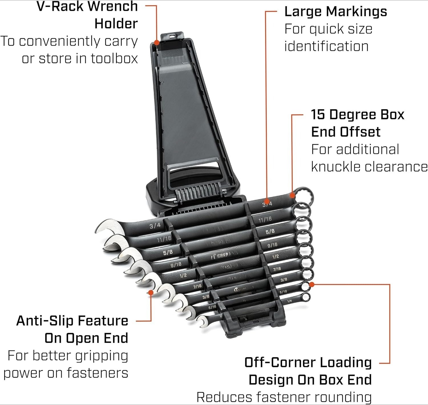 9-Piece 12-Point Long-Handle Combination Wrench Set