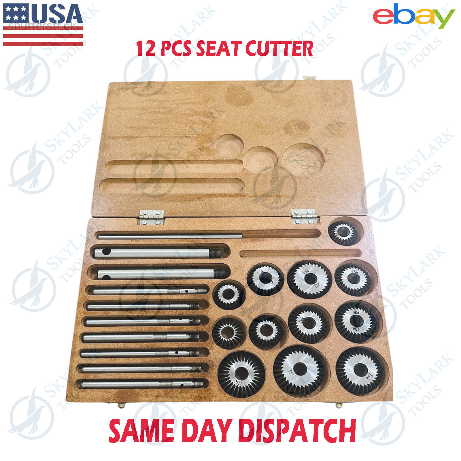 New Set Of 12Pcs Valve Seat & Face Cutter Pieces Carbon Steel Wooden Box Skylark