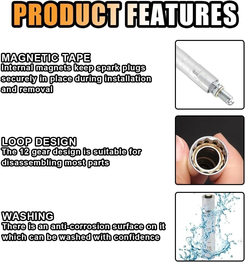 5/8 Magnetic Swivel Spark Plug Socket 16mm-Short for Effortless Removal