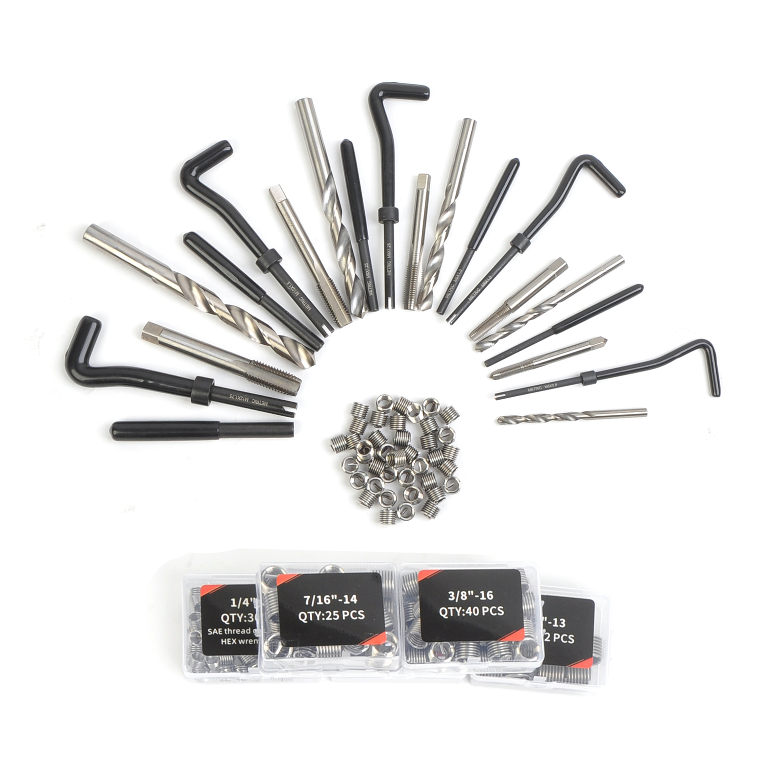 338Pc Thread Repair Tool, HSS Drill Helicoil Kit, SAE 1/4″-1/2″/ Metric M5-M12