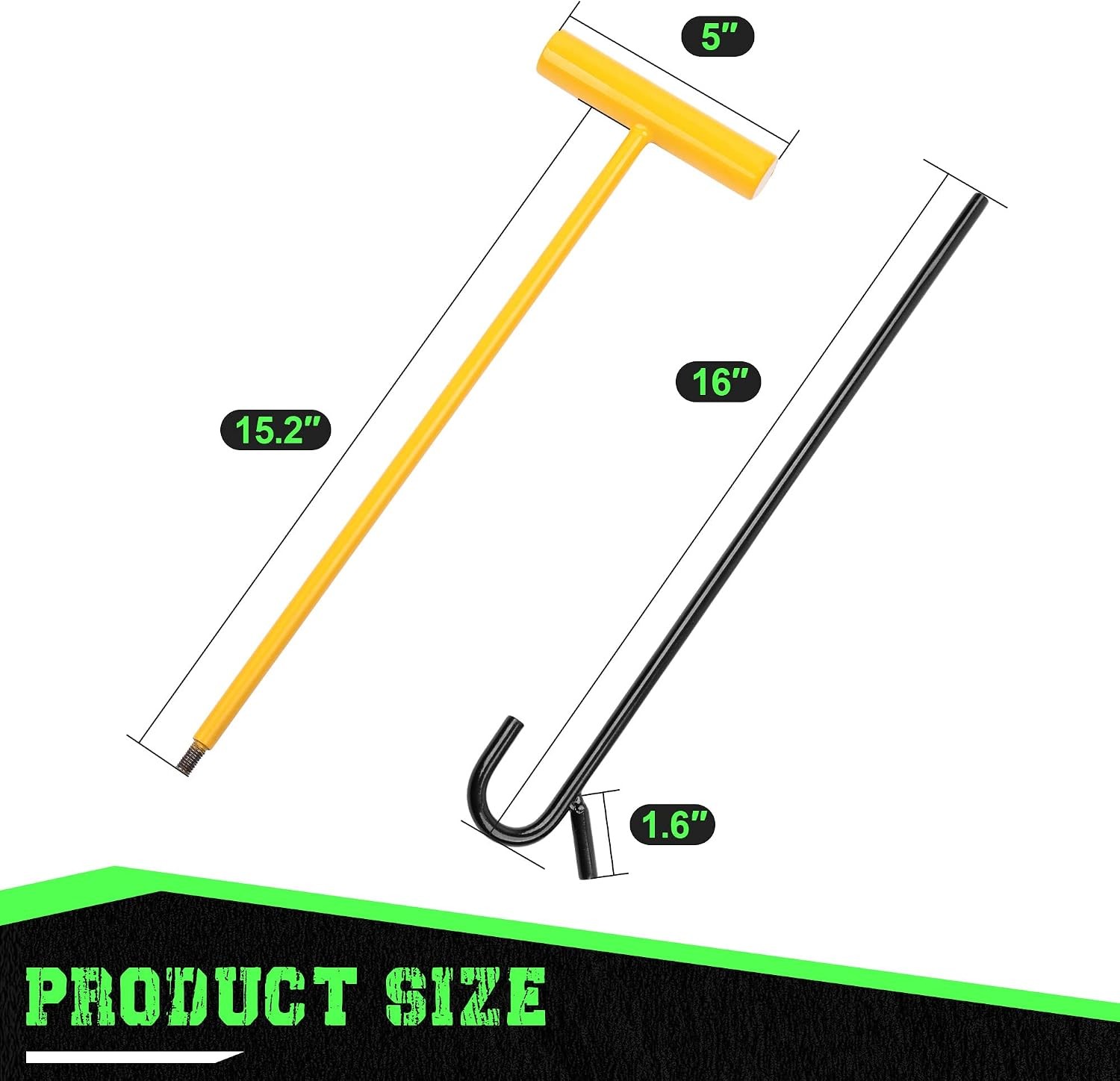 5th Wheel Pin Puller, 2 Pack, 32 Solid Steel Chrome Plated w/Hook, Yellow Black