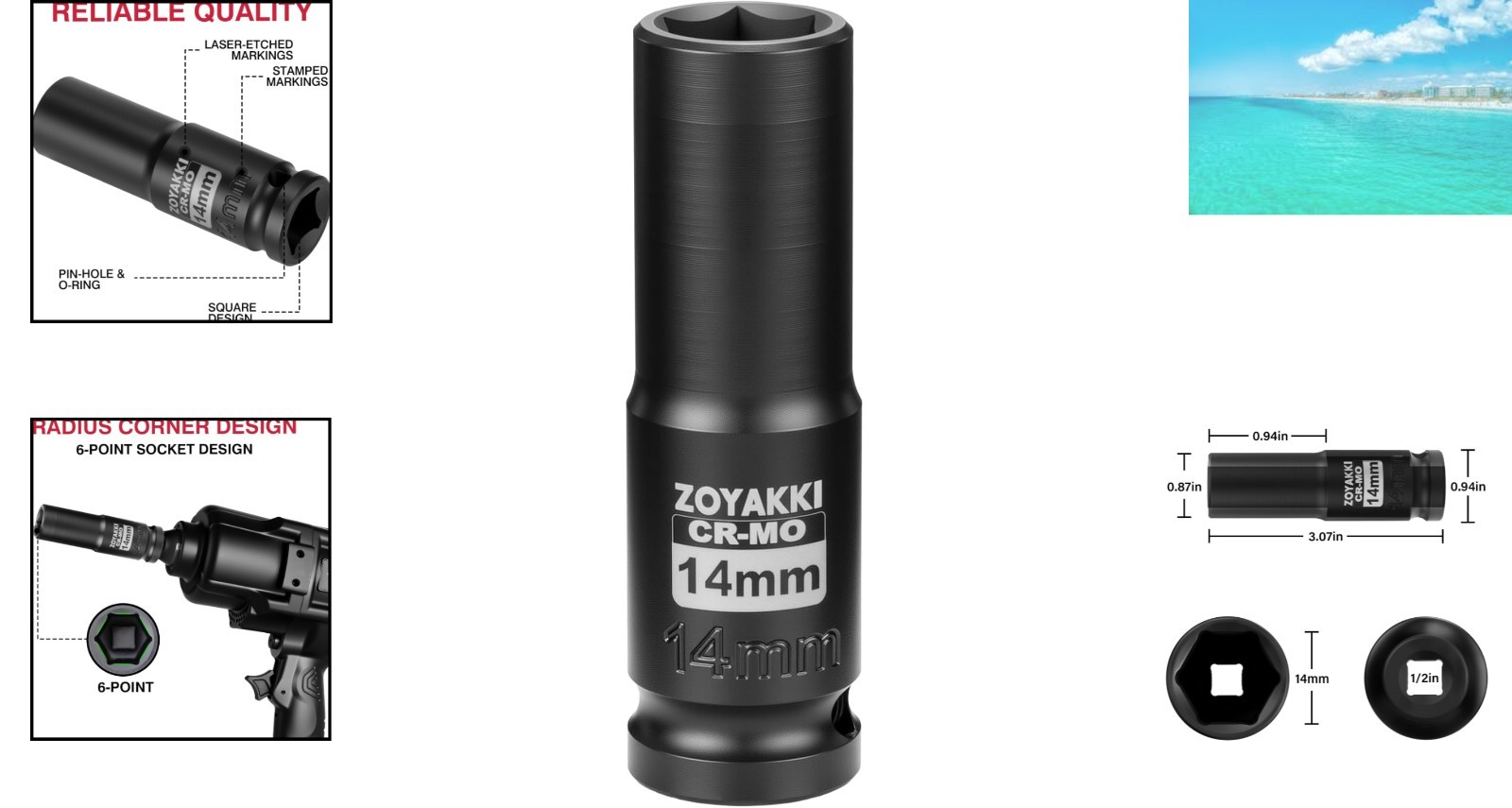Professional 1/2″ Drive 14mm Impact Socket – Durable CR-MO Construction
