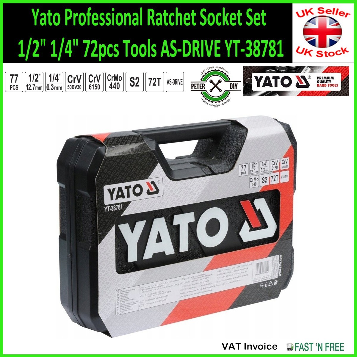 Ratchet Socket Set 1/2″ 1/4″ 72pcs Tools AS-DRIVE YT-38781 Yato Professional