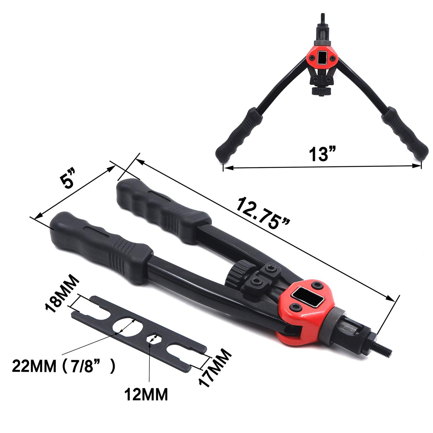 HTTMT- Hand Nut Riveter 330mm 13″ Rivet Gun Kit Rivnut Thread 13 inch, Black