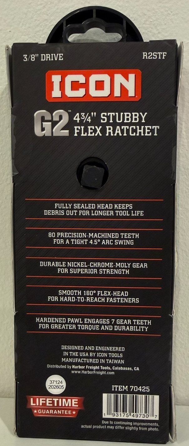 NEW ICON G2 3/8 in Drive 4-3/4 in Stubby Flex Ratchet R2STF 70425 SEALED FAST 📦