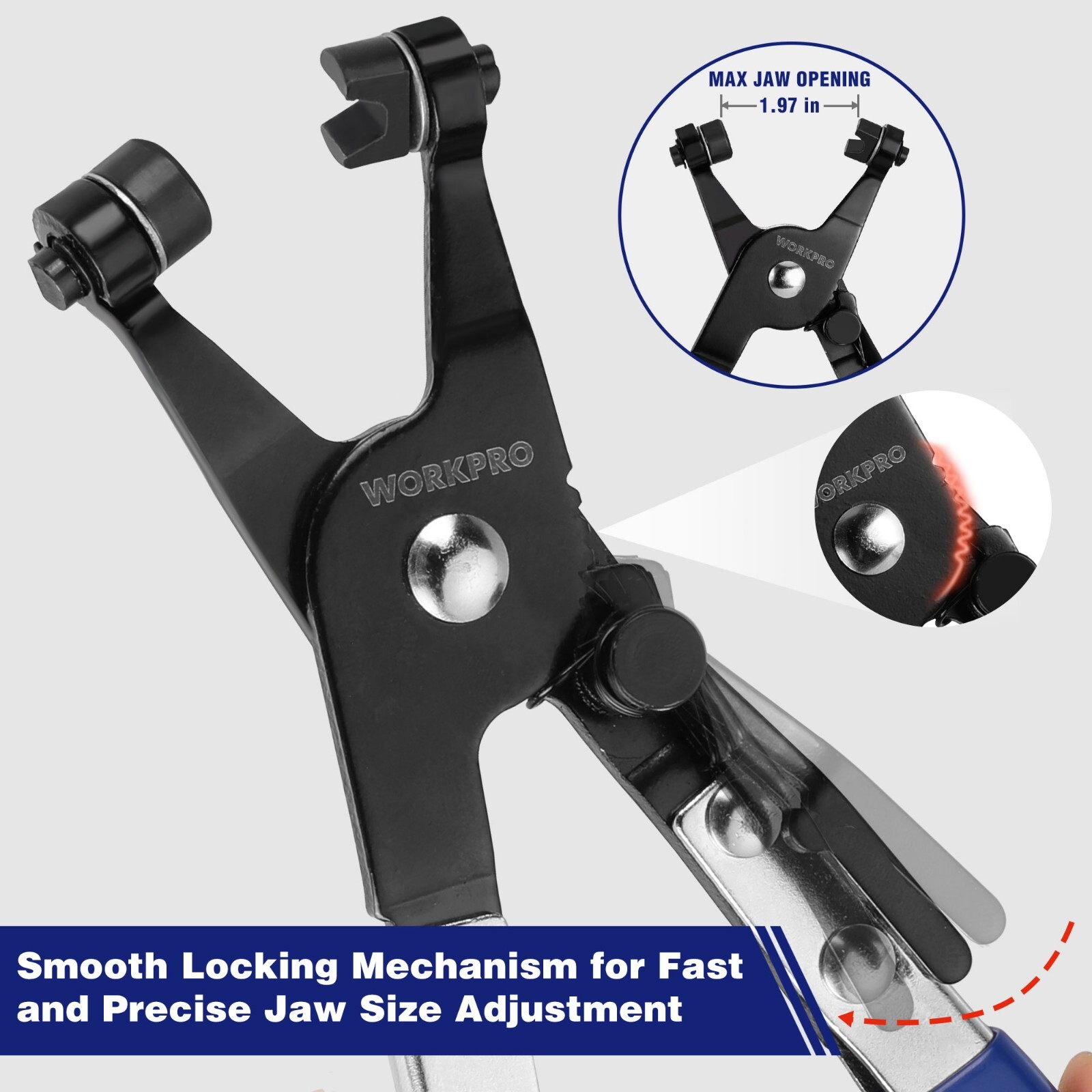 WORKPRO Hose Clamp Pliers with Swivel Flat Band for Removal and Installation