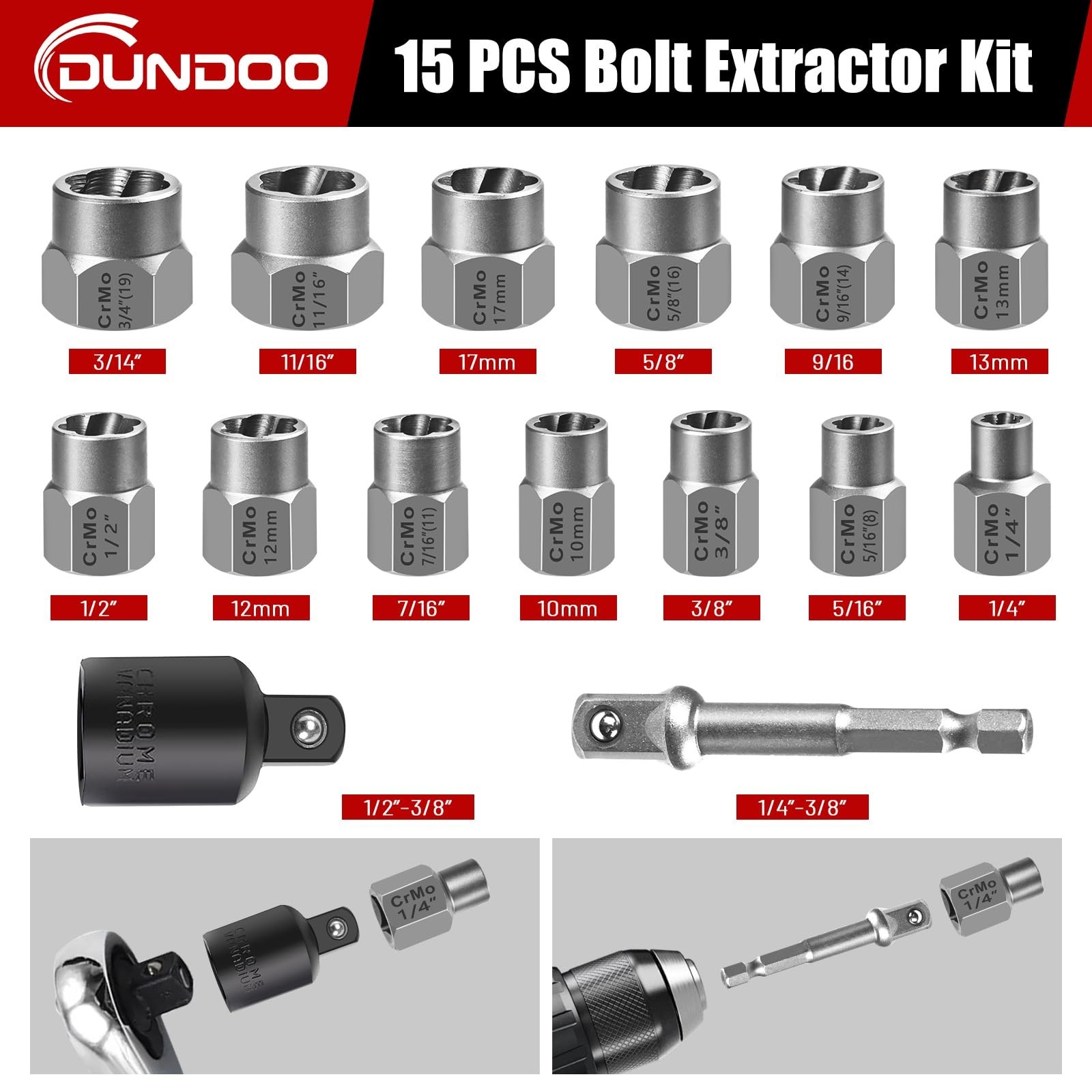 15PCS Bolt Extractor Set – Easy Out Stripped Bolt Remover Kit for Rusted Nuts &