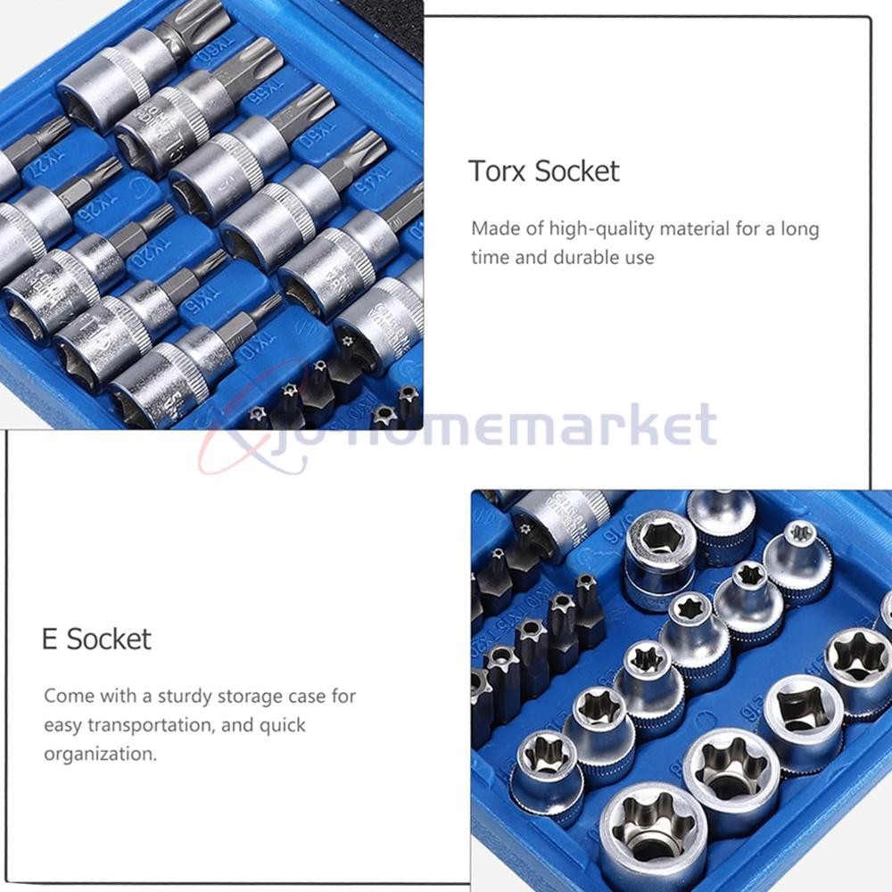34Pcs Drive Male Female Torx Star Bit Socket E-socket Set Handheld Tool Case US