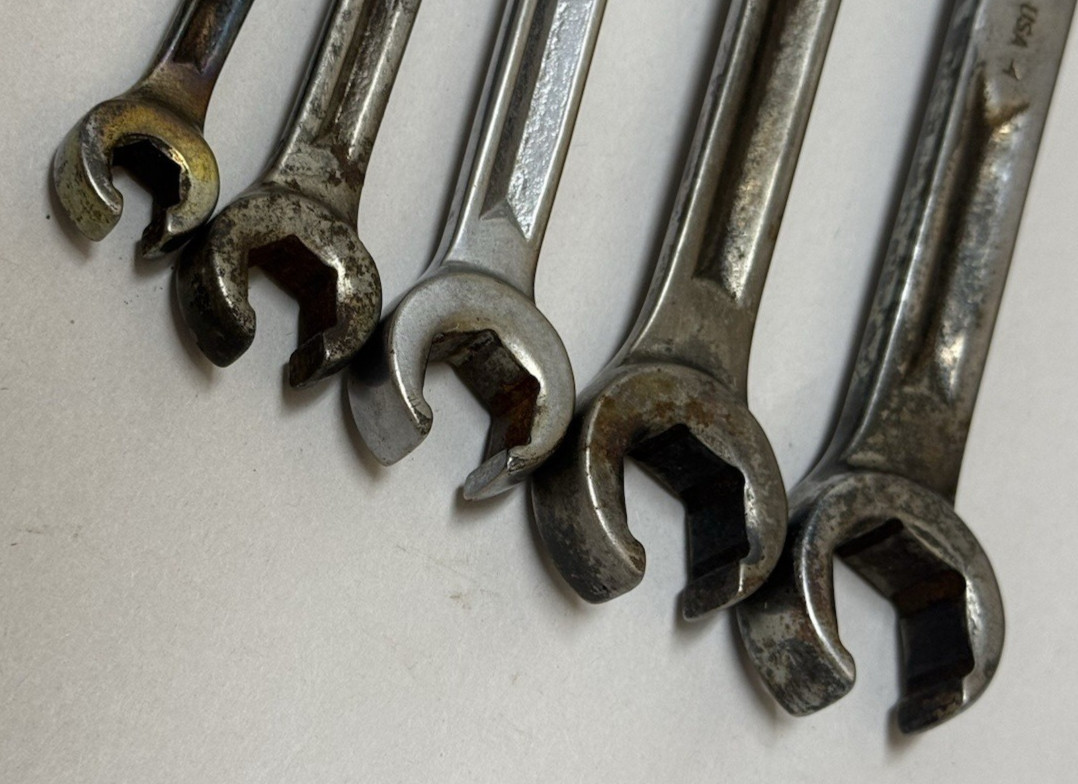 Old USA Snap-On 5 pc Double Flare Nut Line Wrench Set SAE 1/4 to 13/16″ RXH605