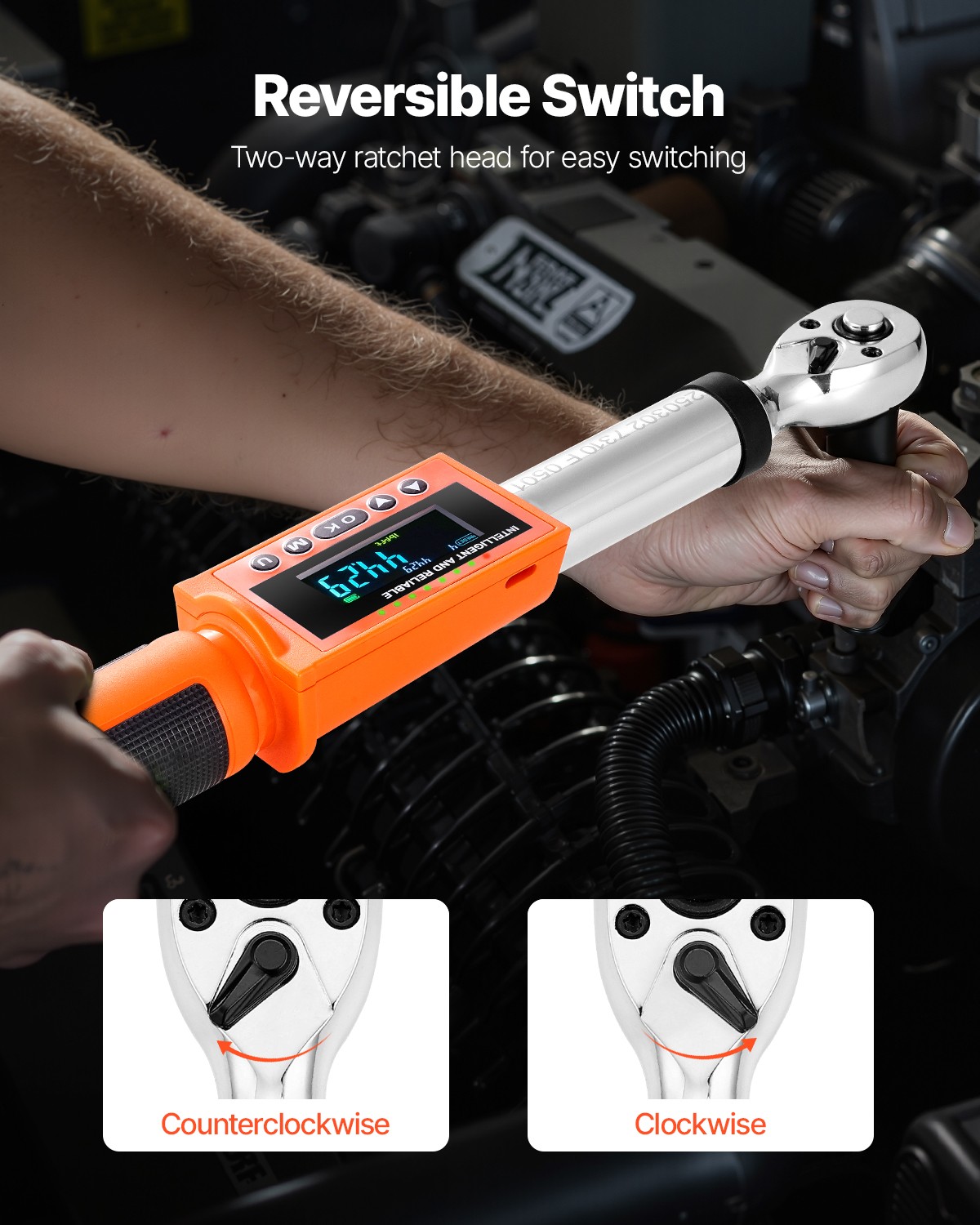 VEVOR Digital Torque Wrench 3/8 In Drive 0-99.57 lbf-ft / 0-135 N.m 72-Tooth LED