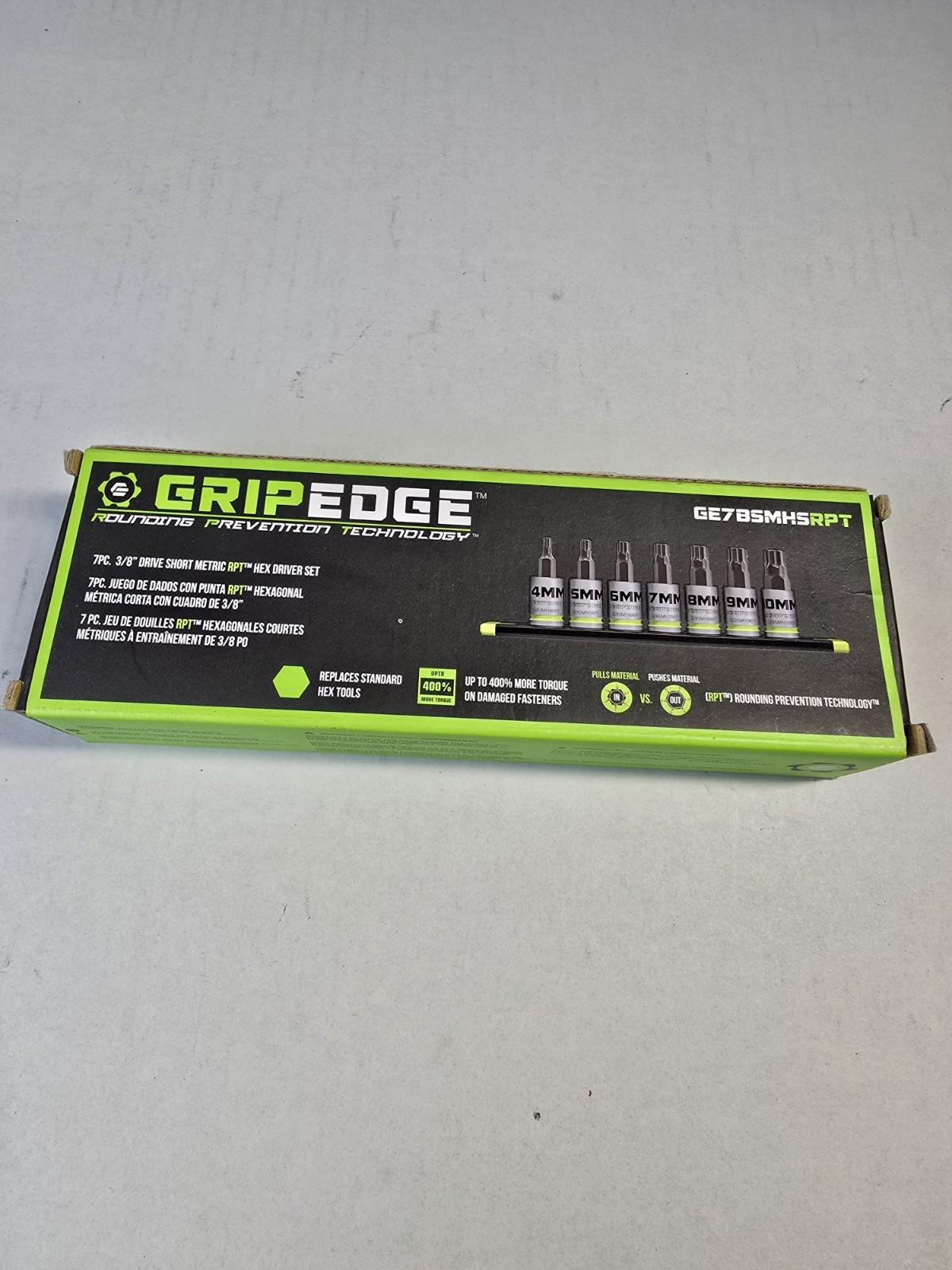 GRIPEDGE GE7BSMHSRPT 7-PC 3/8 Drive Short Metric RPT Hex Drive Set