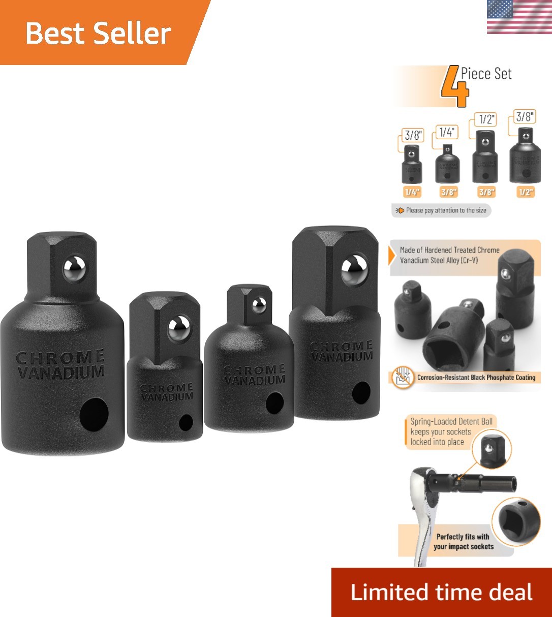 4-Piece Heavy-Duty Socket Adapter and Reducer Set for Automotive Precision