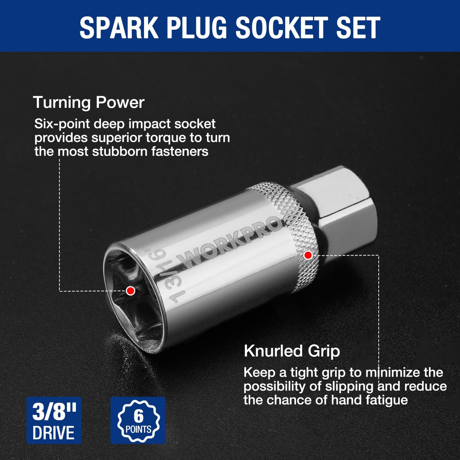7 PCS Magnetic Swivel Spark Plug Socket Set – 9/16″, 5/8″, 13/16″, 14MM, Extensi
