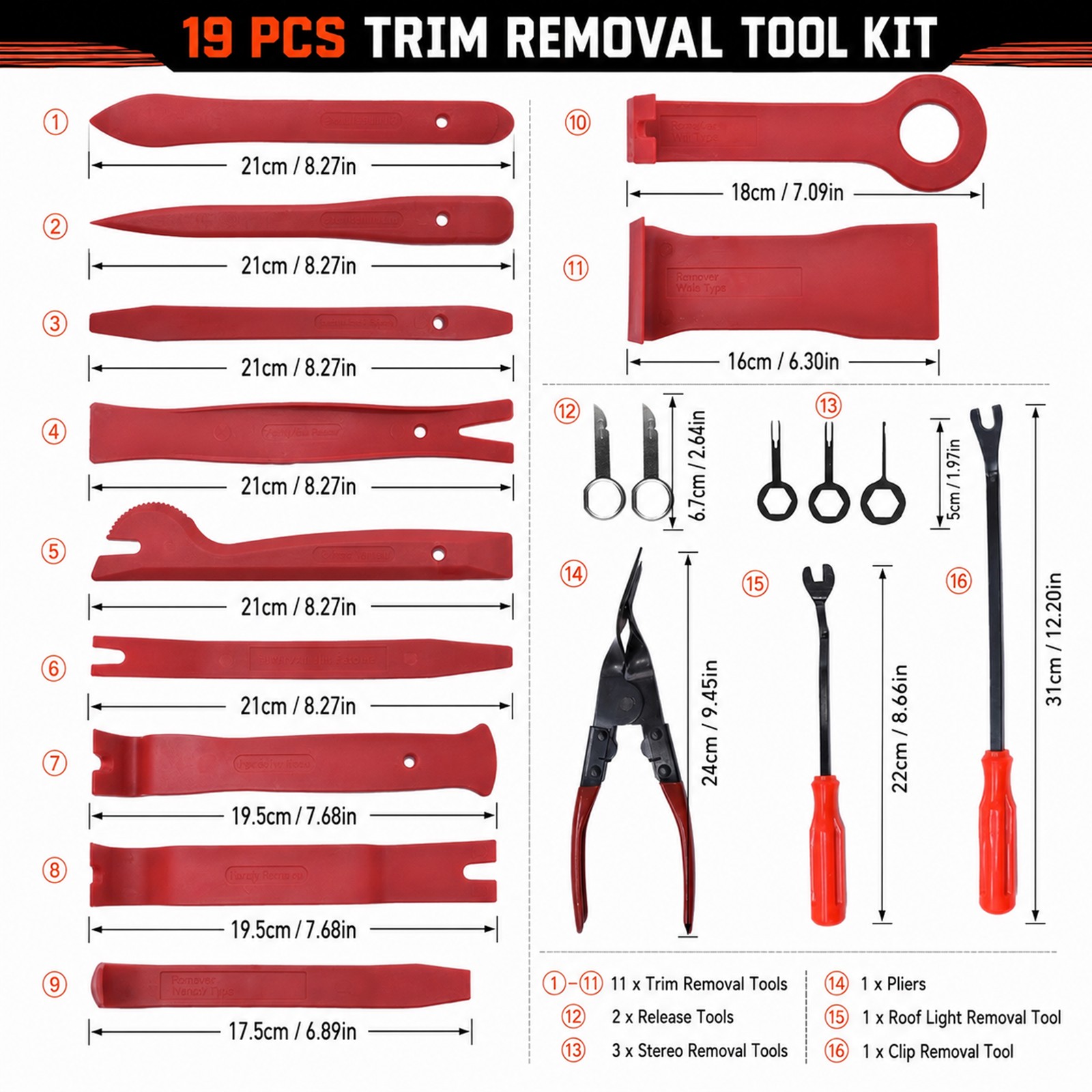 19Pcs Car Trim Panel Removal Tool Clip Pry Dash Stereo Audio Light Repair Set