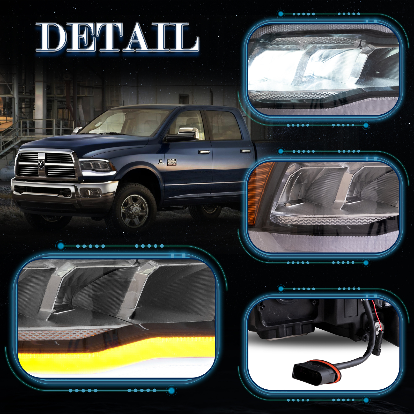 2PCS VLAND LED Projector Headlights For 2009-2018 RAM 1500 2500 3500 Sequential