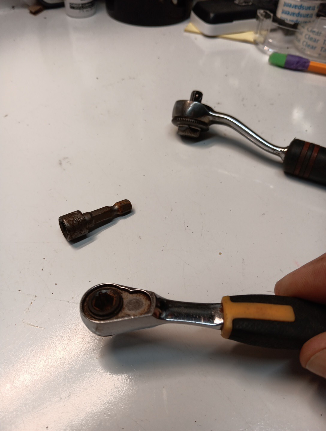 2 Vintage Ratchets,1/4 Drive Ampro C-rv ,no Name On The Other ,like A Nut Drive