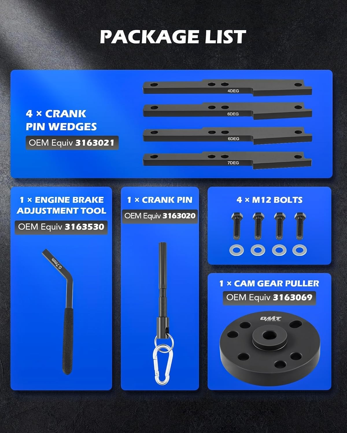 Camshaft Gear Puller Tool Set 11pc for 2007-2017 Cummins ISX QSX X15 Engines