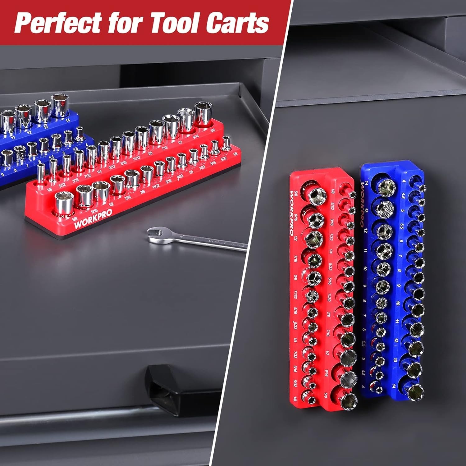 1/4-inch Magnetic Socket Organizer Set, 2-Piece SAE & Metric Socket Holders, …