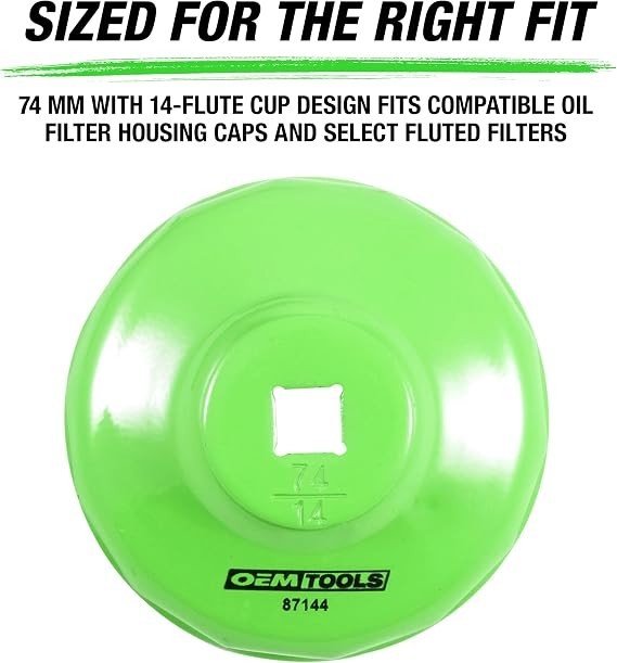 Precision-Engineered 74mm 14 Flute Oil Filter Wrench – Lightweight, Green