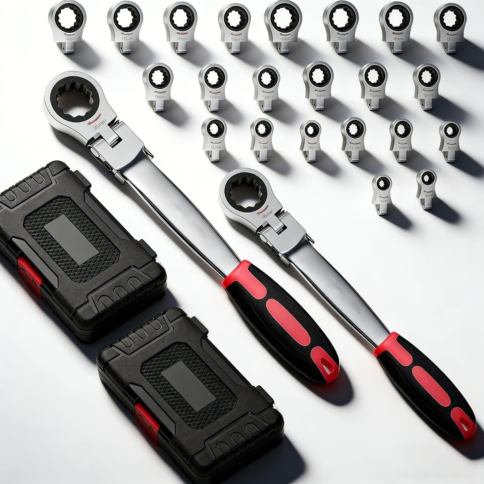 Set of 26pcs Interchangeable Head Ratchet Socket Wrenches, Flexible Head Combina