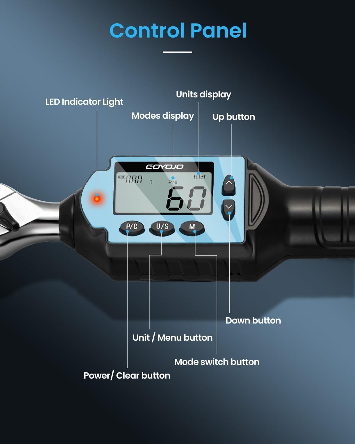 Digital Torque Wrench 60Nm&44.25 ft/lb High-Precision 3/8-Inch Drive Auto Repair