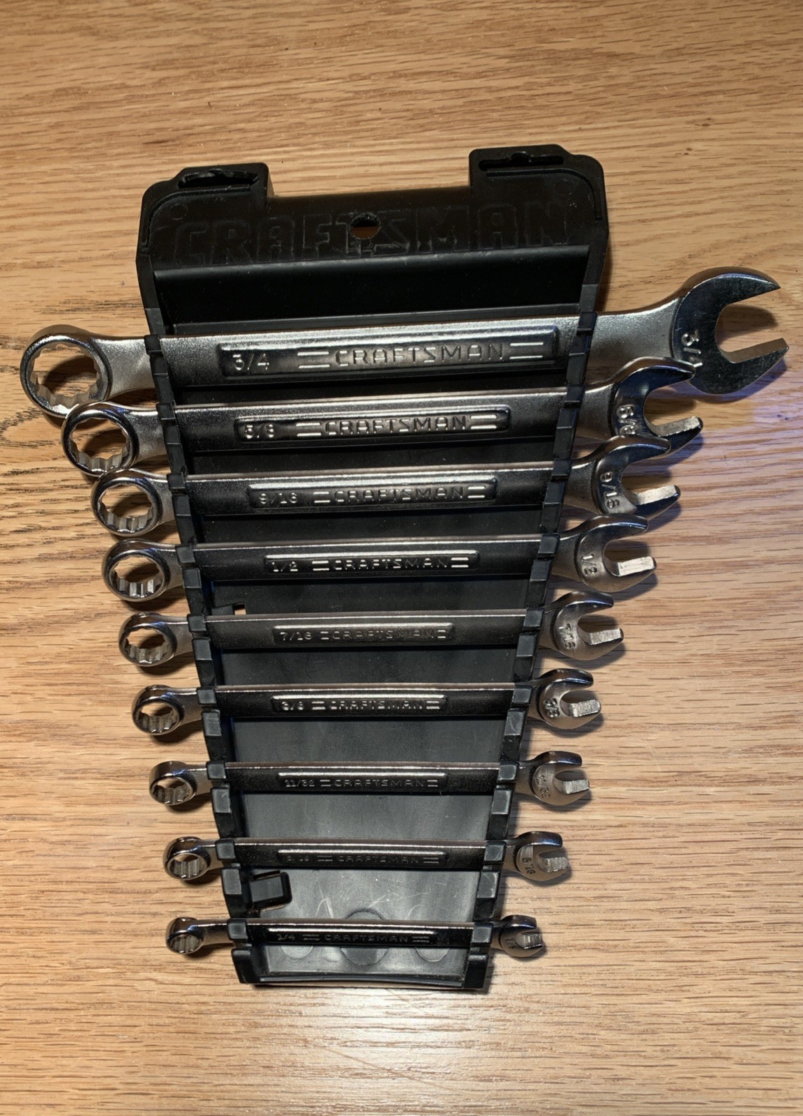 Vtg. Craftsman Combo Wrench Set 9 Pc. SAE VA 1/4-3/4 Hang. Holder Excellent USA