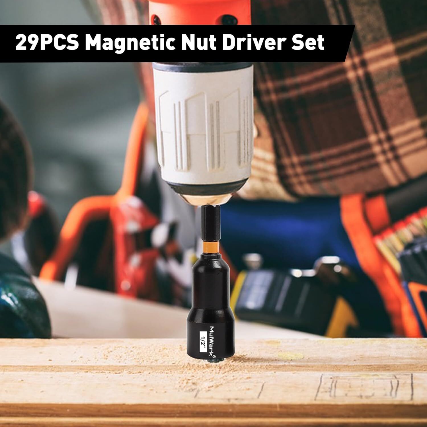 29 Piece Magnetic Nut Driver Set, Impact drill socket adapter, SAE, and Metric