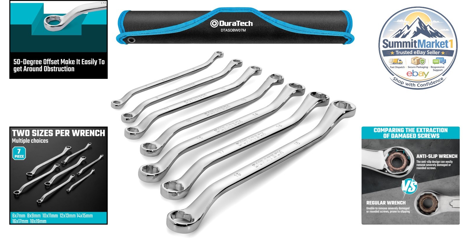 Piece Box Wrench Set, Anti-slip, Metric, 6-19mm, CR-V Steel